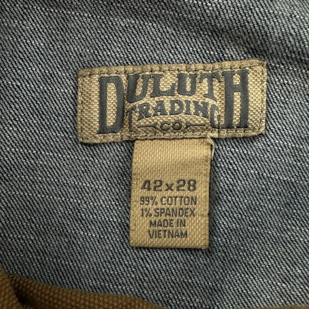 Duluth Trading Co Flex Ballroom Jeans Mens 42x28 Blue Straight Leg Work Denim